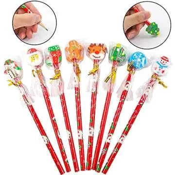 Colorful Christmas Pencil Set with Erasers and Sharpeners