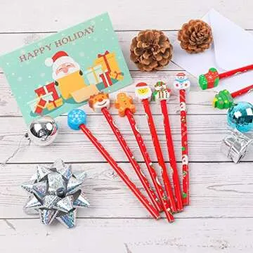 Colorful Christmas Pencil Set with Erasers and Sharpeners