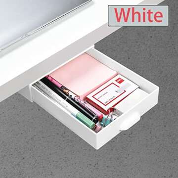 GGIANTGO Under Desk Drawer, Self-Adhesive Under Desk Storage, Desk Drawer Organizer for Office Home Stationery (Medium and Small-White)