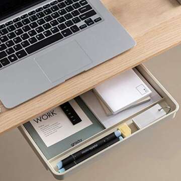 GGIANTGO Under Desk Drawer, Self-Adhesive Under Desk Storage, Desk Drawer Organizer for Office Home Stationery (Medium and Small-White)