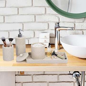 Beige Bathroom Accessories Set 4 Pcs for Stylish Organization