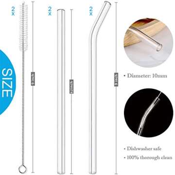Set of 4 Reusable Glass Straws for All Beverages