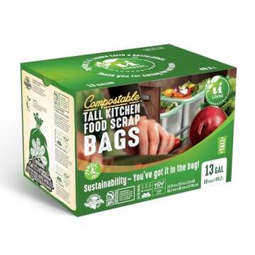 UNNI Compostable Liner Bags, 13 Gallon, 49.2 Liter, 50 Count, Heavy Duty 0.9 Mil, Tall Kitchen Food Scrap Waste Bags, ASTM D6400, US BPI, CMA and Europe OK compost HOME Certified, San Francisco