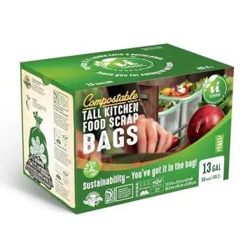 UNNI Compostable Liner Bags, 13 Gallon, 49.2 Liter, 50 Count, Heavy Duty 0.9 Mil, Tall Kitchen Food Scrap Waste Bags, ASTM D6400, US BPI, CMA and Europe OK compost HOME Certified, San Francisco