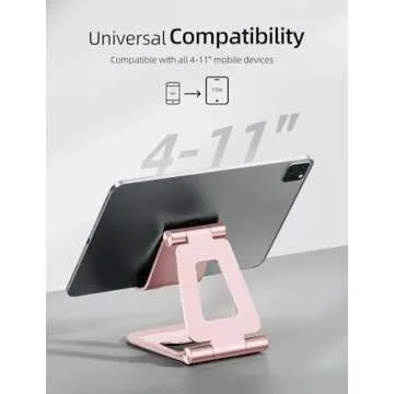 Nulaxy Aluminum Dual Foldable iPad Stand, Fully Adjustable Desktop Tablet Holder, iPad Accessories for Office Kindle Compatible with Mobile Devices iPad Pro/Air/Mini, iPhone Pro/Max/Plus, Rose Gold