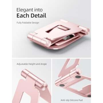 Nulaxy Aluminum Dual Foldable iPad Stand, Fully Adjustable Desktop Tablet Holder, iPad Accessories for Office Kindle Compatible with Mobile Devices iPad Pro/Air/Mini, iPhone Pro/Max/Plus, Rose Gold