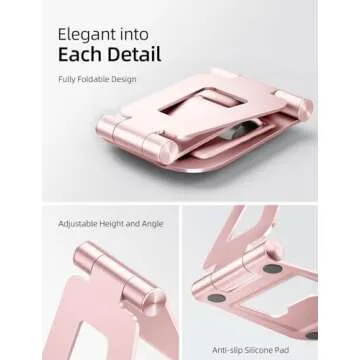 Nulaxy Aluminum Dual Foldable iPad Stand, Fully Adjustable Desktop Tablet Holder, iPad Accessories for Office Kindle Compatible with Mobile Devices iPad Pro/Air/Mini, iPhone Pro/Max/Plus, Rose Gold