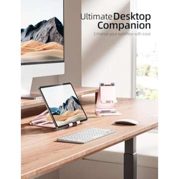 Nulaxy Aluminum Dual Foldable iPad Stand, Fully Adjustable Desktop Tablet Holder, iPad Accessories for Office Kindle Compatible with Mobile Devices iPad Pro/Air/Mini, iPhone Pro/Max/Plus, Rose Gold