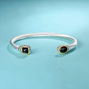 UNY JEWEL Bracelet Designer Brand Inspired Women Jewelry 4.5mm Thin Twisted Cable Wire Bangle Gem St...