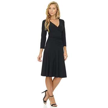 Rekucci Women's Slimming 3/4 Sleeve Dress – Elegant Fit-and-Flare
