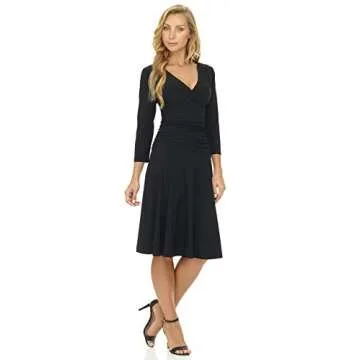 Rekucci Women's Slimming 3/4 Sleeve Dress – Elegant Fit-and-Flare