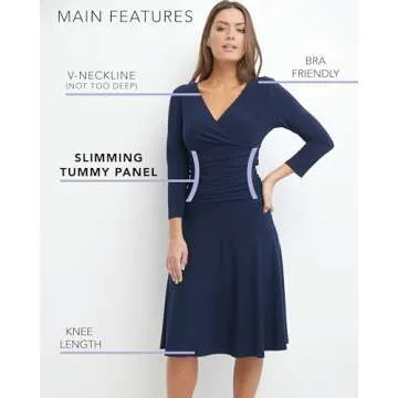 Rekucci Women's Slimming 3/4 Sleeve Dress – Elegant Fit-and-Flare