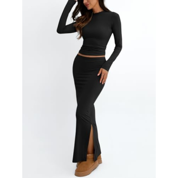 Trendy Queen 2 Piece Skirt Set for Women in Black