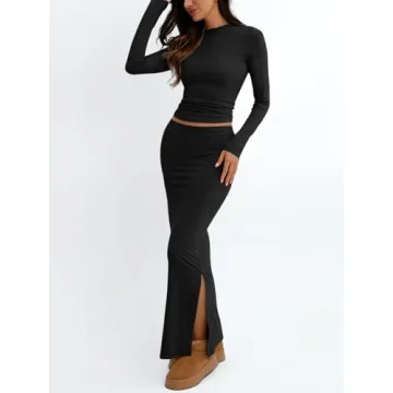Trendy Queen 2 Piece Skirt Set for Women in Black