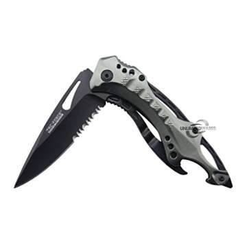 Tac-Force- Spring Assisted Folding Pocket Knife – Rainbow TiNite Coated Stainless Steel Blade with Black Aluminum Handle, Bottle Opener, Glass Punch and Pocket Clip, Tactical, EDC, Rescue - TF-705RB