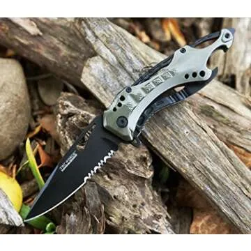 Tac-Force- Spring Assisted Folding Pocket Knife – Rainbow TiNite Coated Stainless Steel Blade with Black Aluminum Handle, Bottle Opener, Glass Punch and Pocket Clip, Tactical, EDC, Rescue - TF-705RB