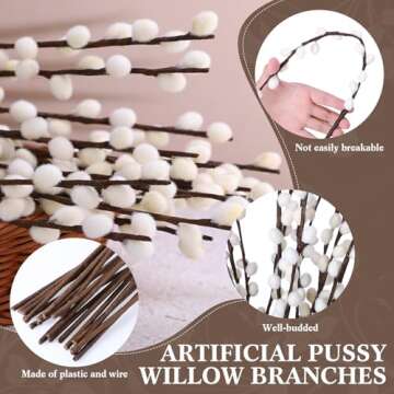 Thiccywoov 20 Stems 31.5 Inch Artificial Pussy Willow Branches for Vases Dried Flower Stems with White Flowers Faux Snow Willow Branches for Indoor Outdoor Wedding Home Party Fireplace Yard Decoration