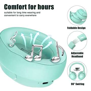 Bluetooth Wireless Headphones Over Ear,BERIBES 65H Playtime and 6 EQ Music Modes with Microphone,HiFi Stereo Foldable Lightweight Headset, Deep Bass for Home Office Cellphone PC Etc.(Green)