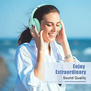 Bluetooth Wireless Headphones Over Ear,BERIBES 65H Playtime and 6 EQ Music Modes with Microphone,HiFi Stereo Foldable Lightweight Headset, Deep Bass for Home Office Cellphone PC Etc.(Green)