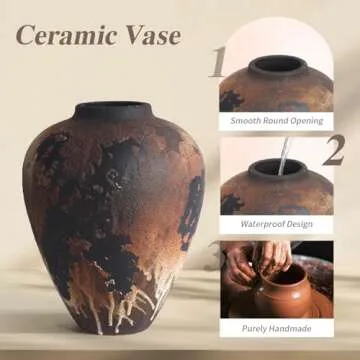 Rustic Ceramic Flower Vase - Handcrafted Elegance for Home Decor