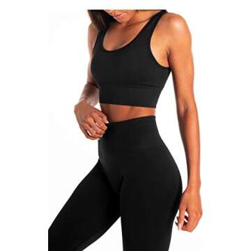 Women's Workout Sets 2 Pieces Suits High Waisted Seamless Yoga Leggings with Stretch Sports Bra Gym Cloth (Solid Black, L)