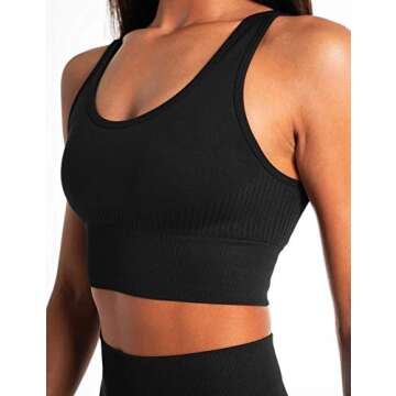 Women's Workout Sets 2 Pieces Suits High Waisted Seamless Yoga Leggings with Stretch Sports Bra Gym Cloth (Solid Black, L)