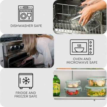 Razab 6 PC Square Glass Food Storage Containers with Airtight lids (74, 40 & 27 oz) Kitchen Glass Meal Prep Containers Set for Freezer Reusable Leftover Lunch Boxes, Oven, Microwave, Dishwasher Safe