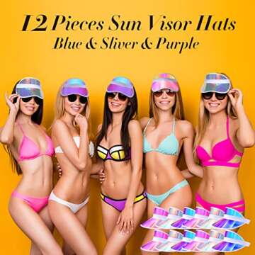 12 Pieces Sun Visor Hats Adjustable Beach Golf Cap Clear Visor Hats for Women Men UV Protection Tran...