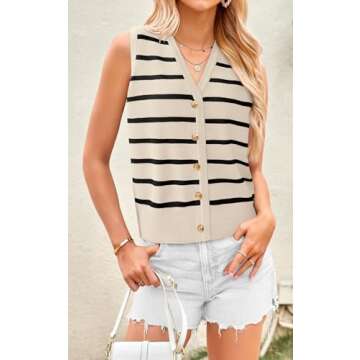 NALANISA Women's Trendy Summer Sweater Vests 2025 V Neck Sleeveless Button Up Knit Crop Tank Tops Y2k Vest Shirts Spring Outfits (Apricot,M)