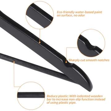 Amazon Basics Wood Suit Clothes Hangers - Black, 20-Pack