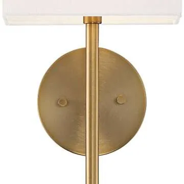Possini Euro Design Favreau Modern Wall Sconce Lighting Warm Brass Gold Hardwired 16 1/4" High Fixture Rectangular Linen Shade for Bedroom Bedside Living Room Home Hallway Dining Kitchen