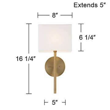 Possini Euro Design Favreau Modern Wall Sconce Lighting Warm Brass Gold Hardwired 16 1/4" High Fixture Rectangular Linen Shade for Bedroom Bedside Living Room Home Hallway Dining Kitchen