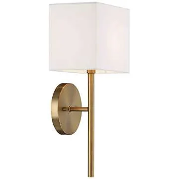 Possini Euro Design Favreau Modern Wall Sconce Lighting Warm Brass Gold Hardwired 16 1/4" High Fixture Rectangular Linen Shade for Bedroom Bedside Living Room Home Hallway Dining Kitchen
