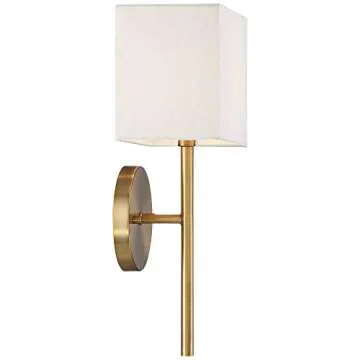 Possini Euro Design Favreau Modern Wall Sconce Lighting Warm Brass Gold Hardwired 16 1/4" High Fixture Rectangular Linen Shade for Bedroom Bedside Living Room Home Hallway Dining Kitchen