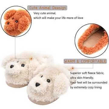 Aliwendy Women's Cute Dog Animal Slippers Warm Memory Foam winter Slippers Soft Fleece Plush House Slippers Indoor Outdoor(White Teddy Dog 38)