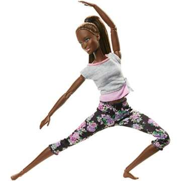 Barbie Made to Move Doll with 22 Joints, Dark Hair, Floral Yoga Pants and Gray Top
