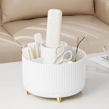 MIUOPUR Makeup Brush holder Organizer, 360° Rotating Make up Brush Holder, 5 Slots Pen Holder for D...