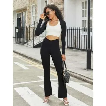 FireSwan Women's Flare Yoga Pants V Waist Flared Leggings High Waisted Bootcut Workout Pants Tummy Control(Black M)