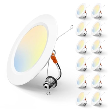 Amico 5/6 Inch 5CCT LED Recessed Lighting 12 Pack, Dimmable Flat Can Lights - ETL Listed