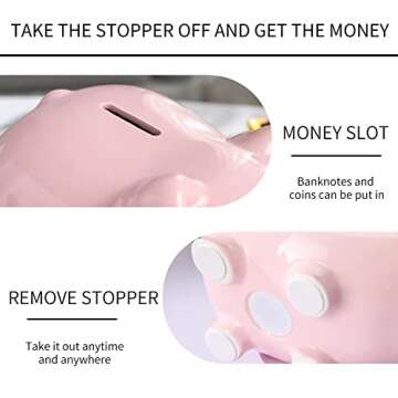 PIG WORLD 7" Piggy Bank for Adults,Ceramics,Piggy Bank for Kids,Alcancias De Dinero para Adultos Niños,Girls Piggy Bank for Boys,Tip Jar,Coin Bank,Real Money Box for Cash Gift,Safe for Cash Saving