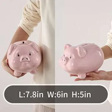 PIG WORLD 7" Piggy Bank for Adults,Ceramics,Piggy Bank for Kids,Alcancias De Dinero para Adultos Niños,Girls Piggy Bank for Boys,Tip Jar,Coin Bank,Real Money Box for Cash Gift,Safe for Cash Saving