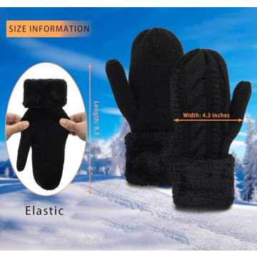 Eohak Winter Warm Mittens for Women - Knit Gloves Soft Wool Thick Fleece Lining Mittens