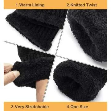 Eohak Winter Warm Mittens for Women - Knit Gloves Soft Wool Thick Fleece Lining Mittens