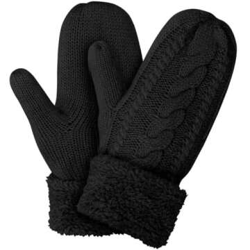 Eohak Winter Warm Mittens for Women - Knit Gloves Soft Wool Thick Fleece Lining Mittens