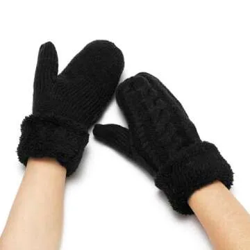 Eohak Winter Warm Mittens for Women - Knit Gloves Soft Wool Thick Fleece Lining Mittens