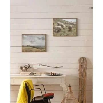 InSimSea Framed Canvas Wall Art Vintage Decor, Landscape Wall Painting Prints, Rolling Hills Pictures for Bedroom Wall Decor, Farmhouse Bathroom Wall Decorations, Office Dining Room Decor, 12"x16"