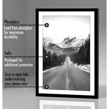 Americanflat 13x19 Picture Frame with Polished Plexiglass - Set of 5 - Use as 11x17 Frame with Mat or 13x19 Frame Without Mat - Galleria Collection - Gallery Wall Frame Set for Wall Display - Black