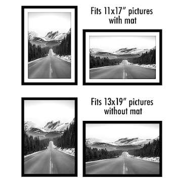 Americanflat 13x19 Picture Frame with Polished Plexiglass - Set of 5 - Use as 11x17 Frame with Mat or 13x19 Frame Without Mat - Galleria Collection - Gallery Wall Frame Set for Wall Display - Black