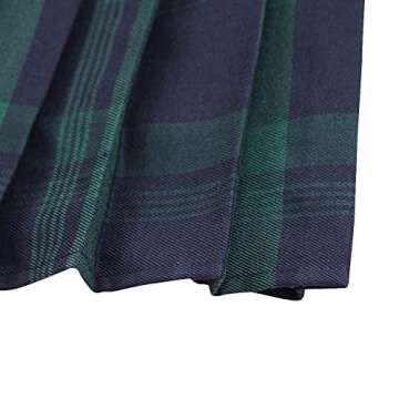 Women's Elastic Waist Plaid Pleated Skirt Tartan Skater School Uniform Mini Skirts (Medium, Series 1 Green)