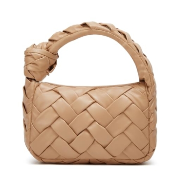 Woven Hobo Bags for Women Knotted Purse Trendy Top Handle Clutch Bag Soft Vegan Leather Handbags Khaki